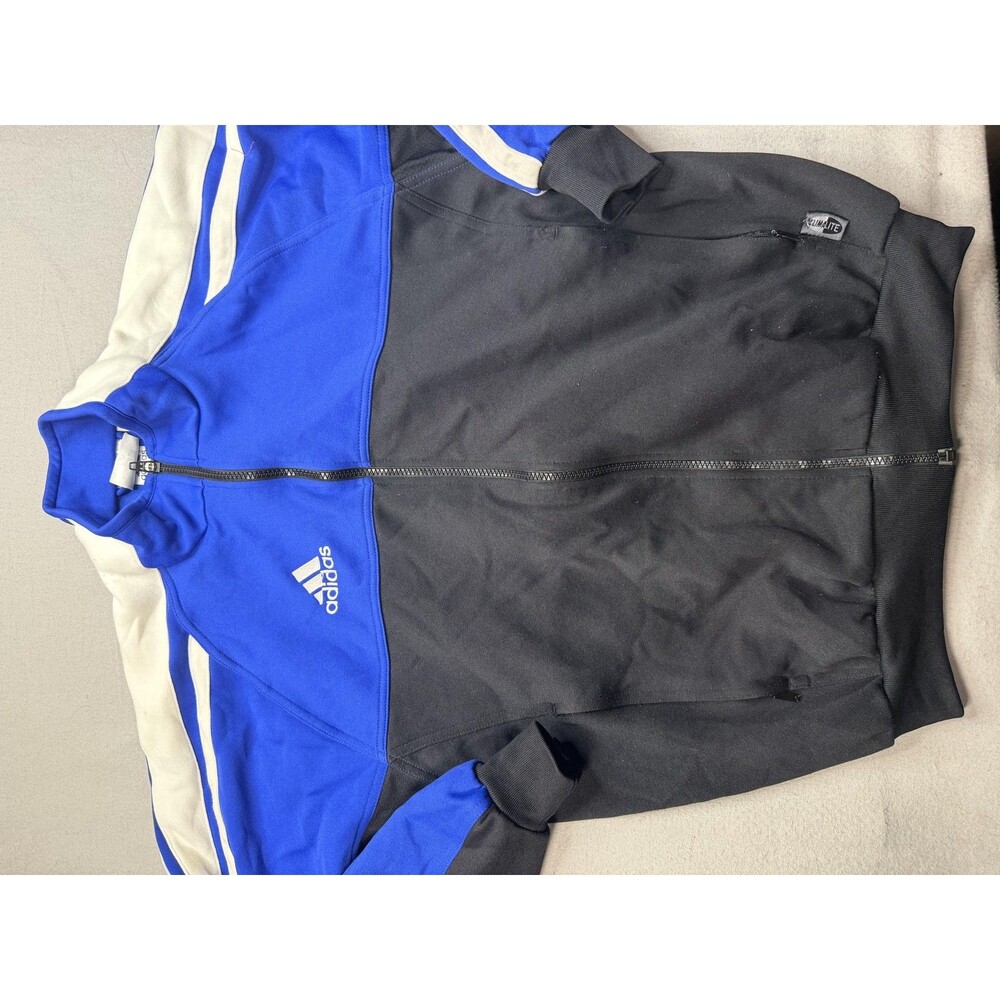 Adidas Track Jacket Mens Small Blue Black Climalite Full Zip Colorblock Athletic
